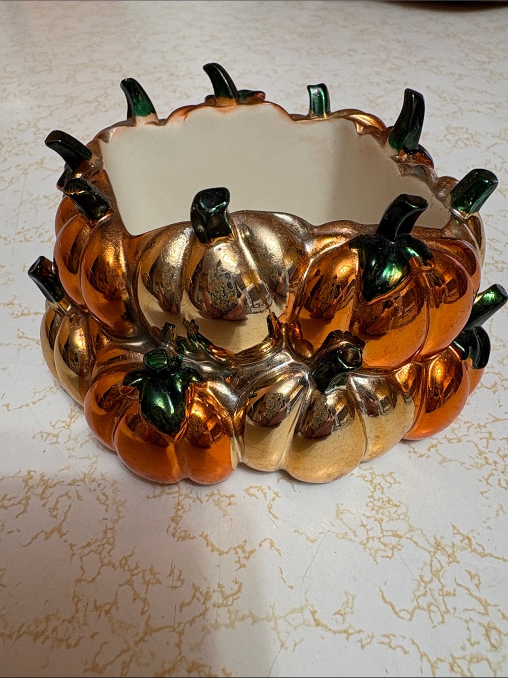 Bath & Body Works Metallic Orange Pumpkin Soap Holder with Green Accents - Picture 2 of 3